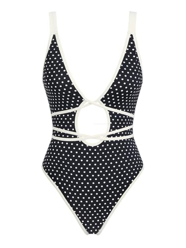 seamoly Black Polka Dot Print Tie Around Criss Cross Open U Back