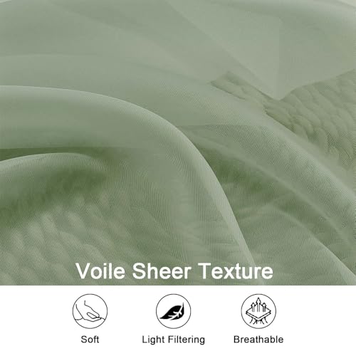 Image of OWENIE Extra Long Sage Green Sheer Curtains 144 inch 2 Panels Set, Translucent Backdrop Window Scarf Drapes for Canopy Bed /Wedding /Living Room /Anniversary, 12FT Length, Each 59Wx144L in, 2PCS