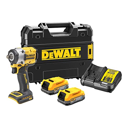 DEWALT Llave Impacto sin escobillas XR 18 V 1/2 Inch 406 Nm Con anillo de retention 2 batteries Powerstack y maletín TSTAK, Black, DCF921E2T-QW