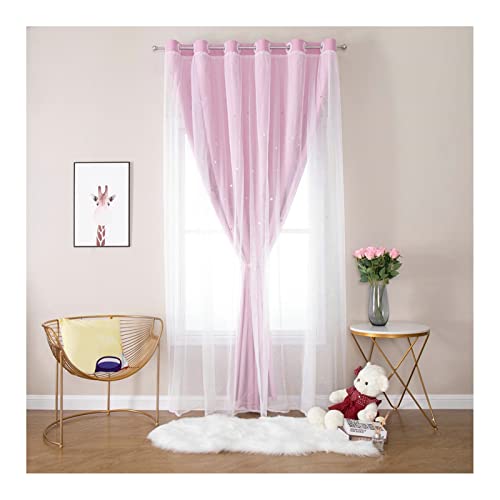 Cortinas KnSam rosa de doble capa para dormitorio de 115x107 cm con ojales 2