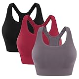 Leversic Sujetador Deportivo Mujer Alta Sujeción sin Aros con Espalda Racerback y Tirantes Ajustables | Top Deportivo con Almohadillas Extraíbles(Negro+Rojo+Morado,S)