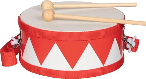 goki 61852   Tambor para niños de Madera con 2 mazos y Correa para el Hombro, diámetro de 15 cm, Altura de 7 cm