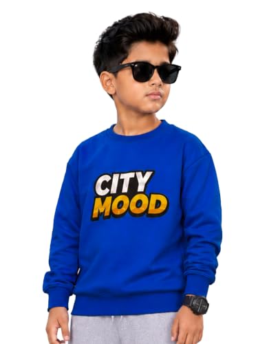 Image of KiddoPanti Boys Solid Round Neck Full Sleeve Fleece Sweatshirt | 60% Cotton 40% Polyester | Soft Warm Winter Pullover | Ribbed Cuffs & Hem | Casual Winter Sweatshirt for Kids