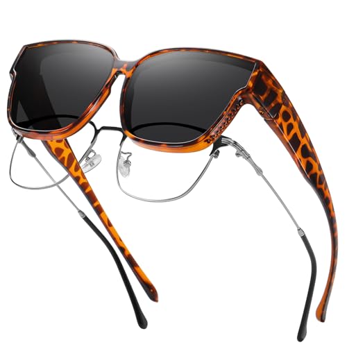 Polarized Sunglasses Over Glasses Men Women,UV Protection Square Sunglasses Wrap-around Driving,Lightweight TR90