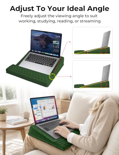 Image of Adjustable Lap Desk with Wrist Rest, Reversible Laptop Stand | Cooling Grip Surface, Fits up to 17'' Laptop, Portable Lap Desk with Pillow Cushion,Computer Tray for Home Office,Grass Green