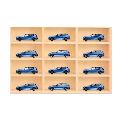 Vitrina de madera para coche, 12.99 pulgadas, estante coleccionable sin perforaciones, montaje en pared de 12 rejillas para figuras, dormitorios, salas de estar y decoración de espacios de alquiler