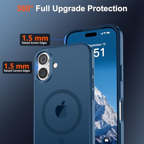 Image of SUPFINE Magnetic for iPhone 17 Case (Compatible with MagSafe)(Military Grade Drop Protection) Translucent Matte Shockproof with Anti-Fingerprint Phone Cover 2025,Deep Blue