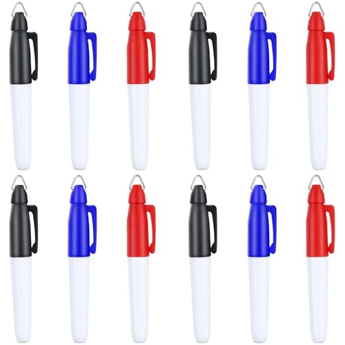 JKJF ミニ油性マーカー キャップクリップ付き ゴルフボールマーカー ペン 医療 看護師 バッジマーカー 学校 オフィス 文房具 アウトドア活動用 12個 - ブラック ブルー レッド
