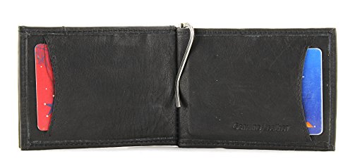 Bacci Bifold Wallet - Clean stitched top grain cowhide Leather Wallet for Men with 2 card slots & 1 center flap cash compartment money clip - Timeless design slim Men's Wallet (Black)2