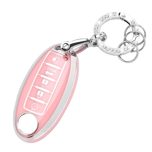 TECARATE Key Fob Cover with Keychain - 5 Buttons Soft TPU Full Covers Protection Key Case Fit for Rogue Altima Sentra GTR Frontier Maxima Titan Murano Kicks Juke Versa Armada Pathfinder