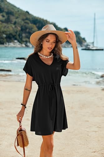 Women's Swim Cover Ups Casual Swimsuit Coverups Flowy Tie Waist Beach Cover Up Dress