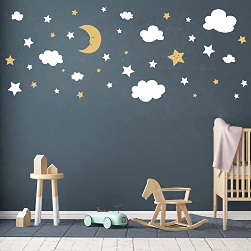 Vinilos decorativos luna y estrellas blanco y dorado miniatura 1