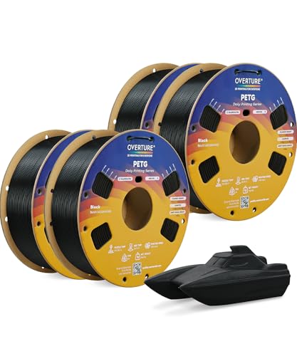 Image of OVERTURE PETG Filament 1.75mm Bundle 4kg, High Speed 3D Printer Filament, Neatly Wound & Clog-Free, 4 Pack 1kg(2.2lbs), Accuracy + /- 0.02mm, Fit Most FDM Printers (Black (4-Pack)