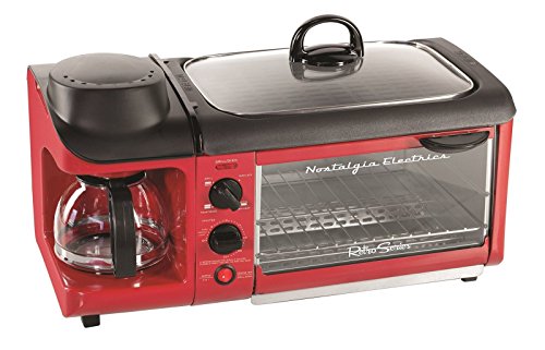 3 In 1 Breakfast Station Toaster Oven Griddle Coffee Maker Retro Mini Kitchen