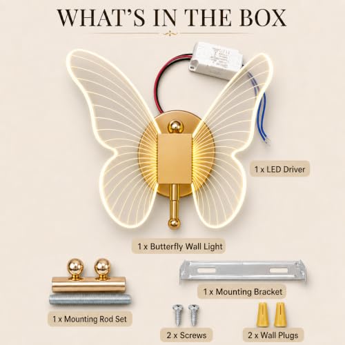 Image of One94Store Luxury Butterfly LED Wall Sconce | Premium Modern Wall Light for Bedroom, Bedside & Living Room | Elegant Decorative Indoor Wall Lamp | 3 Colour Mode | Contemporary Home Decor