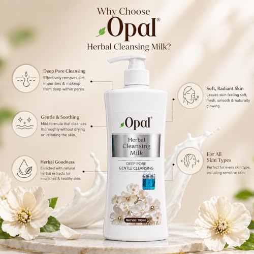 Image of OPAL Lotion Herbal Cleansing Milk, 500ml | Deep Pore & Gentle | Enriched with Natural Extracts | Nourishing & Hydrating | Suitable for Face, Body, and Hands