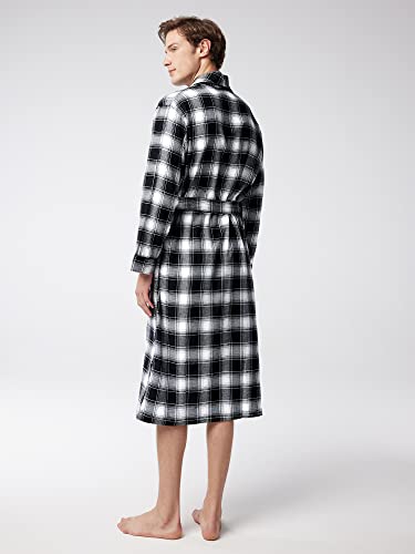 Sioro Robes For Men Cotton Plaid Bath Robe Soft Flannel Bathrobe Light Weight Sleepwear For Bath Shower Lounging,Black And White Plaid,Medium #TOP3