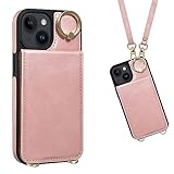 Shlybaay 対応 iPhone 15 ケース 背面 手帳型 カードケース いphone 15 手帳型ケース ショルダー ストラップ PUレザー 肩掛け カード収納 斜め掛け スタンド アイホン あいほん 15 可愛い 人気 おしゃれ 財布型 首掛け マグネット 6.1inch ピンク