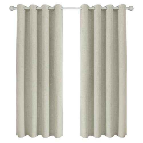 Image of Joydeco Light Beige Black Out Curtains 84 Inch Long 2 Panels Set, Faux Textured Linen Thermal Insulated Burlap Curtain & Drapes, Grommet Room Darkening Drapes for Bedroom Living Room