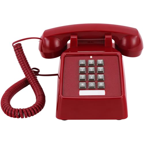 Lativu Retro Landline Phone, Traditional Vintage Corded Telephone, Classic 2500 Analog Desk Phone with Adjustable Volume for Home/Holtal/Party Use, Red