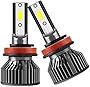 TimNas 2 PCS H8/H9/H11 LED Headlight Bulbs, LED Bubs 6000K Cool White Halogen Lights, 6000LM Bright Night Driving Vision Light, 50,000+ Hour Lifespan, Auto Universal LED Bulb Kit (Black)
