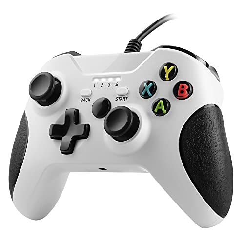 Zexrow Mando Xbox One con Cable, Gamepad con Cable USB, Con Función de Vibración Dual, Diseño Ergonómico, Compatible con Xbox One / X / S / Elite y Windows7/8/10(Blanco)