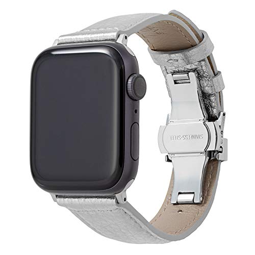 �yGRAMAS�z Apple Watch �o���h �{�v���U�[ ���^���b�N �r�W�l�X�X�^�C�� �A�b�v���E�H�b�` �o���h (45�E44�E42mm) Silver