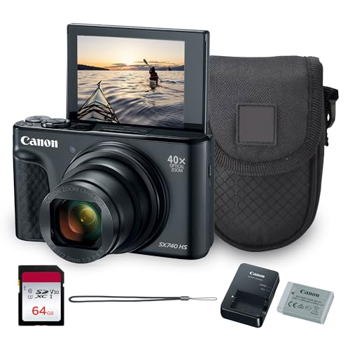 Canon PowerShot SX740 HS Digital Camera | 20.3MP CMOS Sensor, 40x Optical Zoom, 4K UHD Video, Wi-Fi & Bluetooth | Compact Point-and-Shoot Camera with Bag and 64GB Card