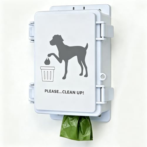 Image of Dog Poop Bag Dispenser Wall Mounted Waterproof Outdoor Pet Waste Bags Dispenser Station Stake, Pole, Fence Mounted fits Home, Porch, Back Yard (white,only dispenser)