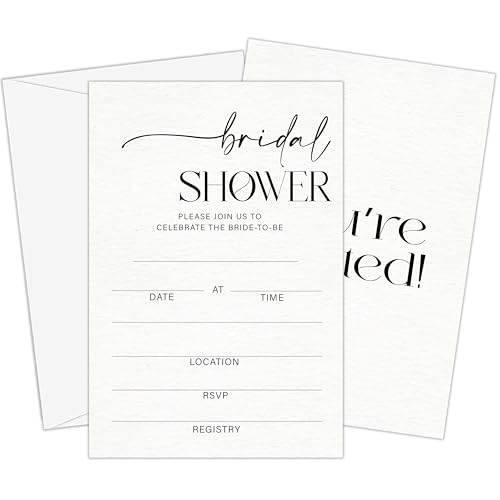 GOLRMC Minimalist Bridal Shower Invitations, Black and White Bridal Shower Invites, 25 Party Invite Cards with Envelopes, Wedding Party Supplies-A13