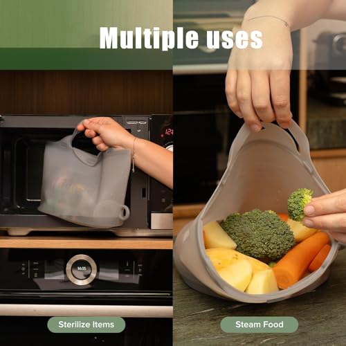 EHOTER Bolsas esterilizadoras de vapor de silicona para microondas, bolsas de vapor reutilizables de 1,5 L para el hogar y viajes, bolsa de silicona para guardar biberones de bebé, accesorios, Paquete - imagen 3