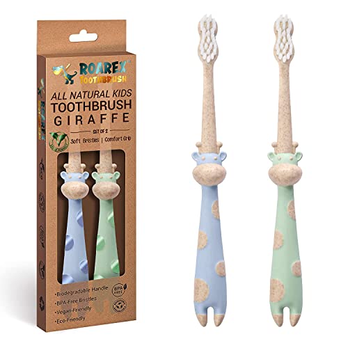 ANPEI ROARex Vegan Eco Friendly All Natural Kids Toothbrush Made from Plants – Sweet Baby Giraffe | 100% Biodegradable and Compostable | 1% for The Planet Product