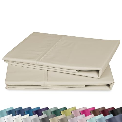 Image of California Design Den Cotton King Pillowcase Set - 400 Thread Count, 100% Cotton Pillowcases, Set of 2 Pillow Covers, Soft and Breathable - Beige