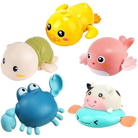 Bath Toy,Cute Animal Clockwork Bathtub Swimming Pool Toy,Baby Bath Toys for Toddlers 1-3, Boys & Girls Water Bath Toy Set,5 Pack Cover