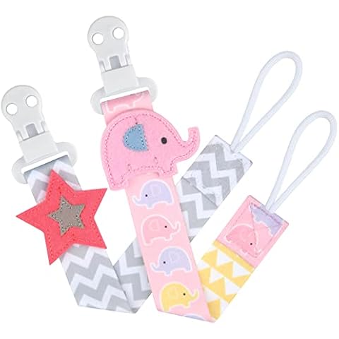 Dummy Clip for Baby Boys Girls Fabric Paci Holder Pacifier Leash Fits Most Pacifier Soothie Clips 2 Pack (Pink) Cover