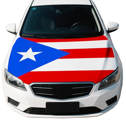 The Commonwealth of Puerto Rico Flag Car Hood Cover, 4 x 5 Feet, Elastic Fabric, Vehicle Bonnet Banner