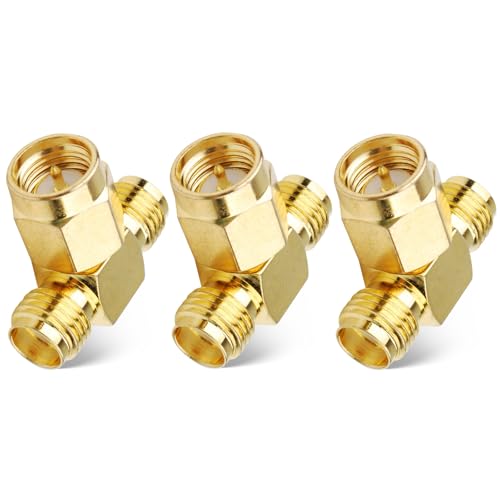 Superbat SMA Adaptador Coaxial Splitter 50ohm SMA Macho a Hembra Dual de 2 vías T Splitter 3Pieza de Baja Pérdida para la Antena Drone RF Equipo de Prueba SDR Equipo etc.