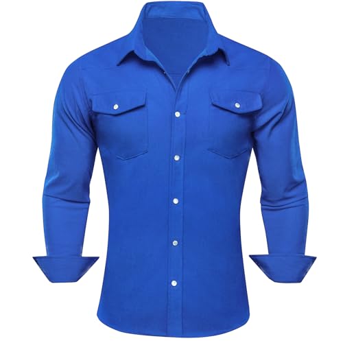 Image of Barry.Wang Mens Corduroy Jacket Shirts Cowboy Lightweight Wrangler Field Western Casual Long Sleeve 2 Flap Pockets