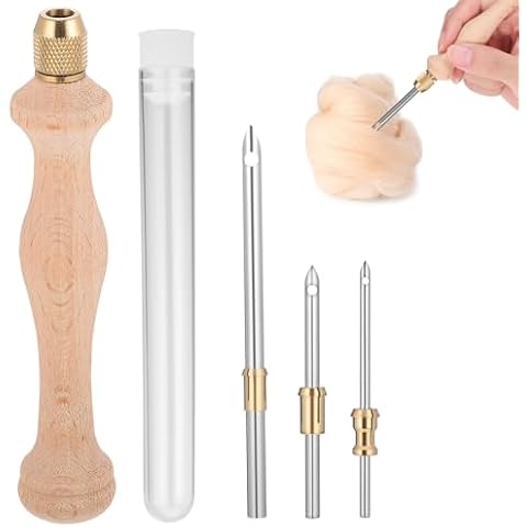 VILLCASE 6pcs Punch Needle Tool, Adjustable 2.5/3.5/5mm Embroidery Punch Needle, Wooden Punch Needle Tool for Beginner DIY Craft Floss Cross Stitching Embroidery Tools DIY Craft Cover
