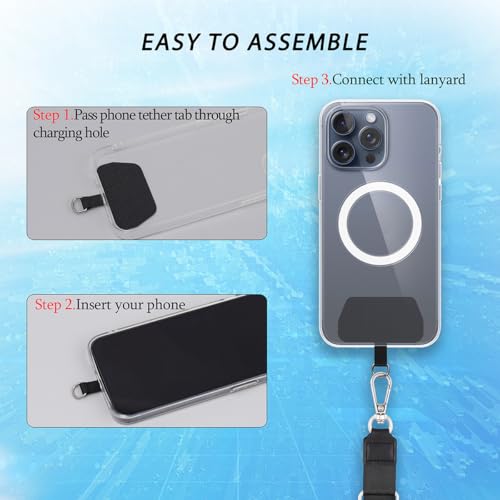 Phone Lanyard and Phone Tether Tab Patches,Universal Phone Case Patch 2 Black - Photo 3 sur 12