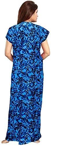 Image of NILOUFO Women's Cotton Printed Maxi Nighty - Pack of 2 | Soft Ankle-Length Sleepwear Gowns for Women | Free Size Night Dresses (Blue,Blue, Free Size)
