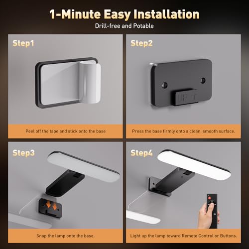 NARUNDREN 2 Pack Picture Lights for Wall, Rechargeable LED Picture Light Battery Operated with Remote, Dimmable Poster Light for Paintings, Portraits, Art Frames, Display Lighting for Wall Decor,Black