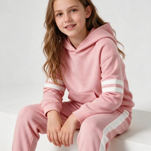 Image of Girls Sweatsuit Set Cute Hooded Sweatshirt & Jogger Pants with Pocket Casual Outfuts Set
