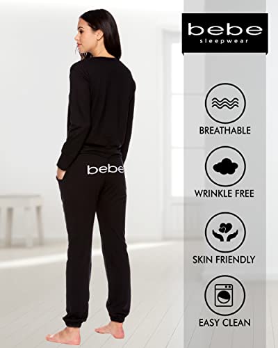 Bebe Womens Pajama Sets - French Terry Plus Size Pajamas For Women With L/S Pullover And Pj Pant With Pockets (Black, 2X) #TOP3