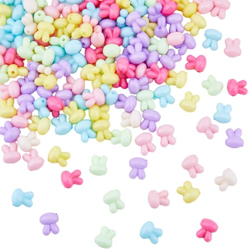 DICOSMETIC 150Pcs Acrylic Rabbit Bead Easter Bunny Bead Opaque Rabbit Head Beads Random Color Animal Beads Small Hole Animal Spacers for DIY Bracelet Necklace Earring Jewelry Making Hole: 2mm