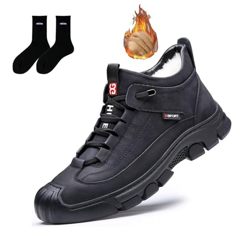 Zapatos ortopédicos de invierno para hombre, botas ortopédicas de forro polar grueso impermeable antideslizante para hombre, Black, 42 2/3 EU