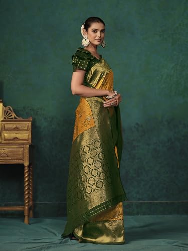 Image of EthnicJunction Women's Silk Blend floral Woven Saree With Blouse Piece | Wedding Saree