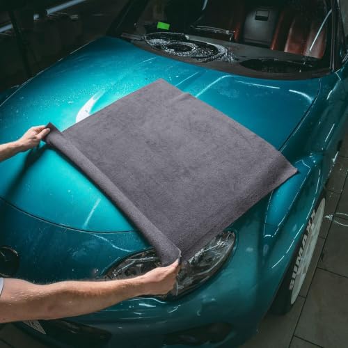 Image of Pack of 6 Microfiber Cloth for Car Drying - 60x40cm Car Cleaning Cloth 400 GSM Superior Softness, Super Water Absorbent Towel for Car, Bike and Household Cleaning - Grey