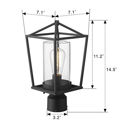 Emliviar Outdoor Light Post Lantern, 1-Light Exterior Post Light in Black Finish with Clear Glass, 20065P BK