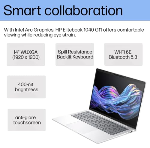Image of HP EliteBook 1040 G11 Business AI PC Laptop (14 inch FHD+ Touchscreen, Intel 16-Core Ultra 7 165H (> i7-1370P), 32GB DDR5, 1TB SSD), 2x Thunderbolt 4, Backlit, Fingerprint, 5MP IR Webcam, Win 11 Pro